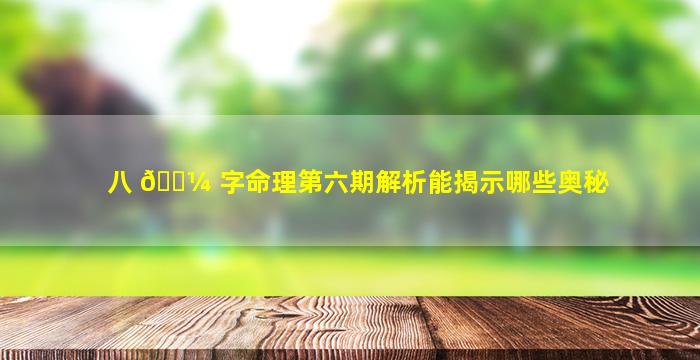 八 🌼 字命理第六期解析能揭示哪些奥秘